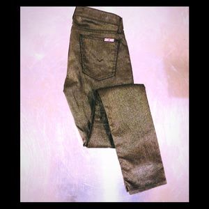 Hudson Nico Midrise Metallic Gold Skinny Jeans